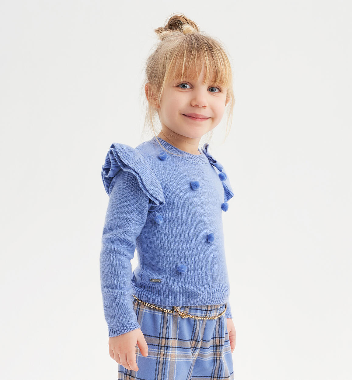 Maglia per bambina con pompon AZZURRO Sarabanda