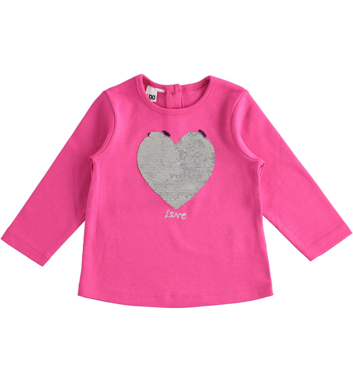 Maglietta con cuore di paillettes 100% cotone FUCSIA iDO