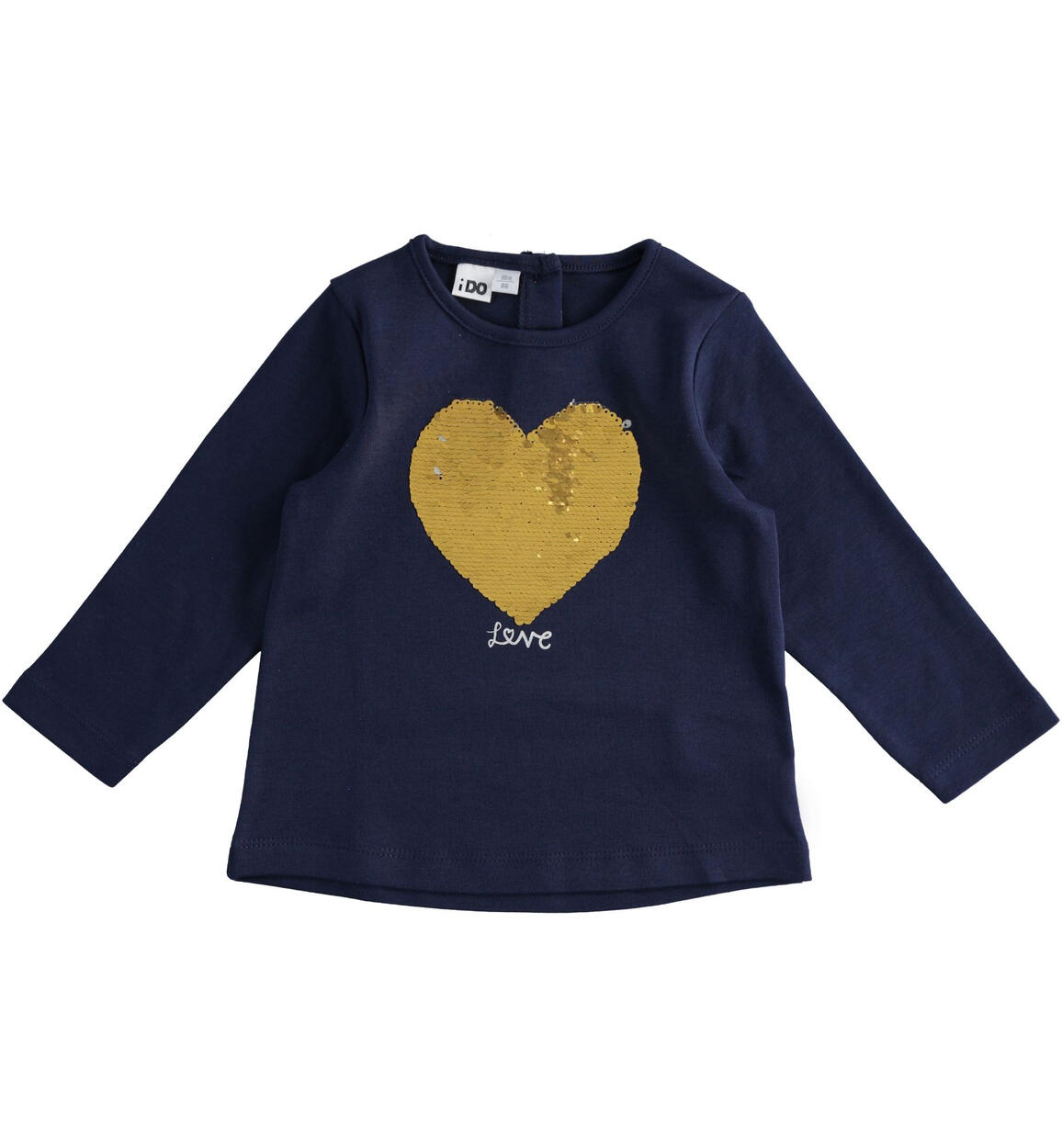 Maglietta con cuore di paillettes 100% cotone BLU iDO