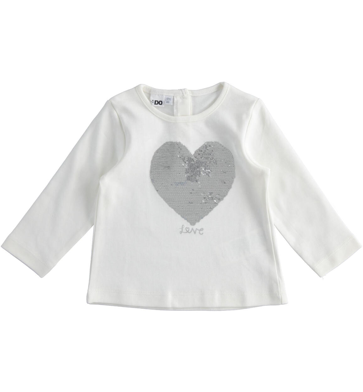 Maglietta con cuore di paillettes 100% cotone PANNA iDO