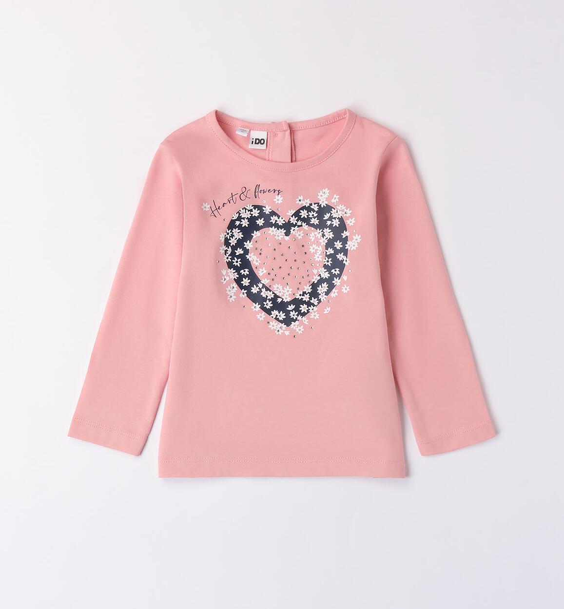 Girls' heart T-shirt with rhinestones PINK iDO