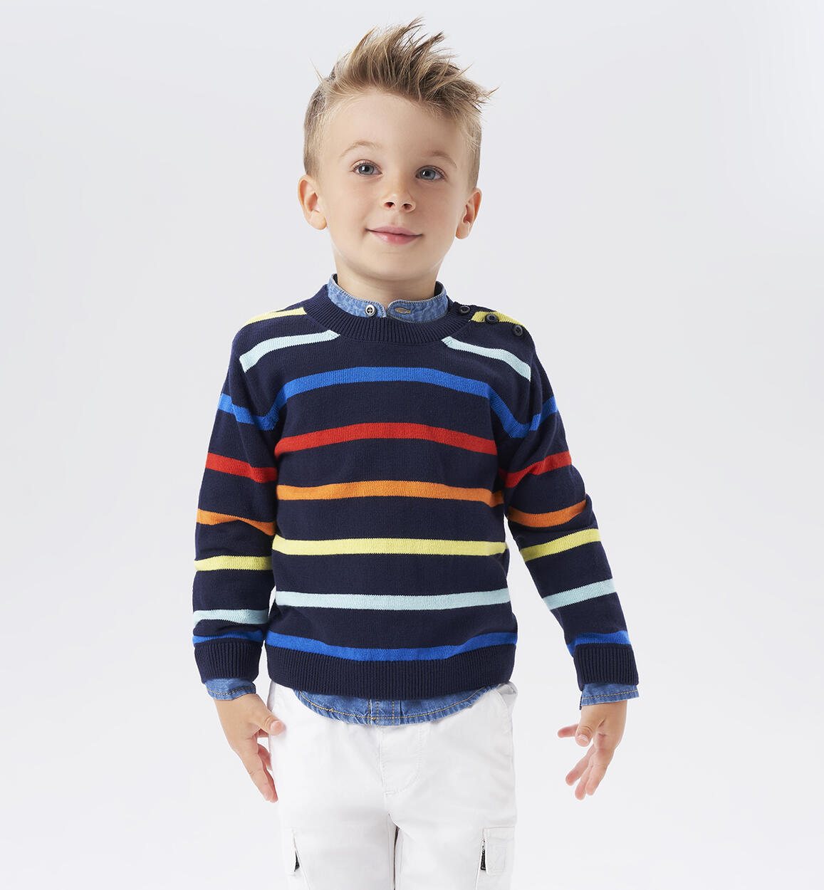 Maglioncino a righe colorate bambino BLU Sarabanda