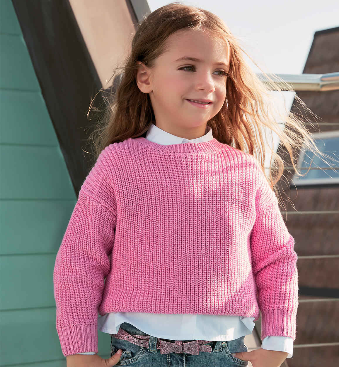 Girls' coral pink jumper PINK iDO