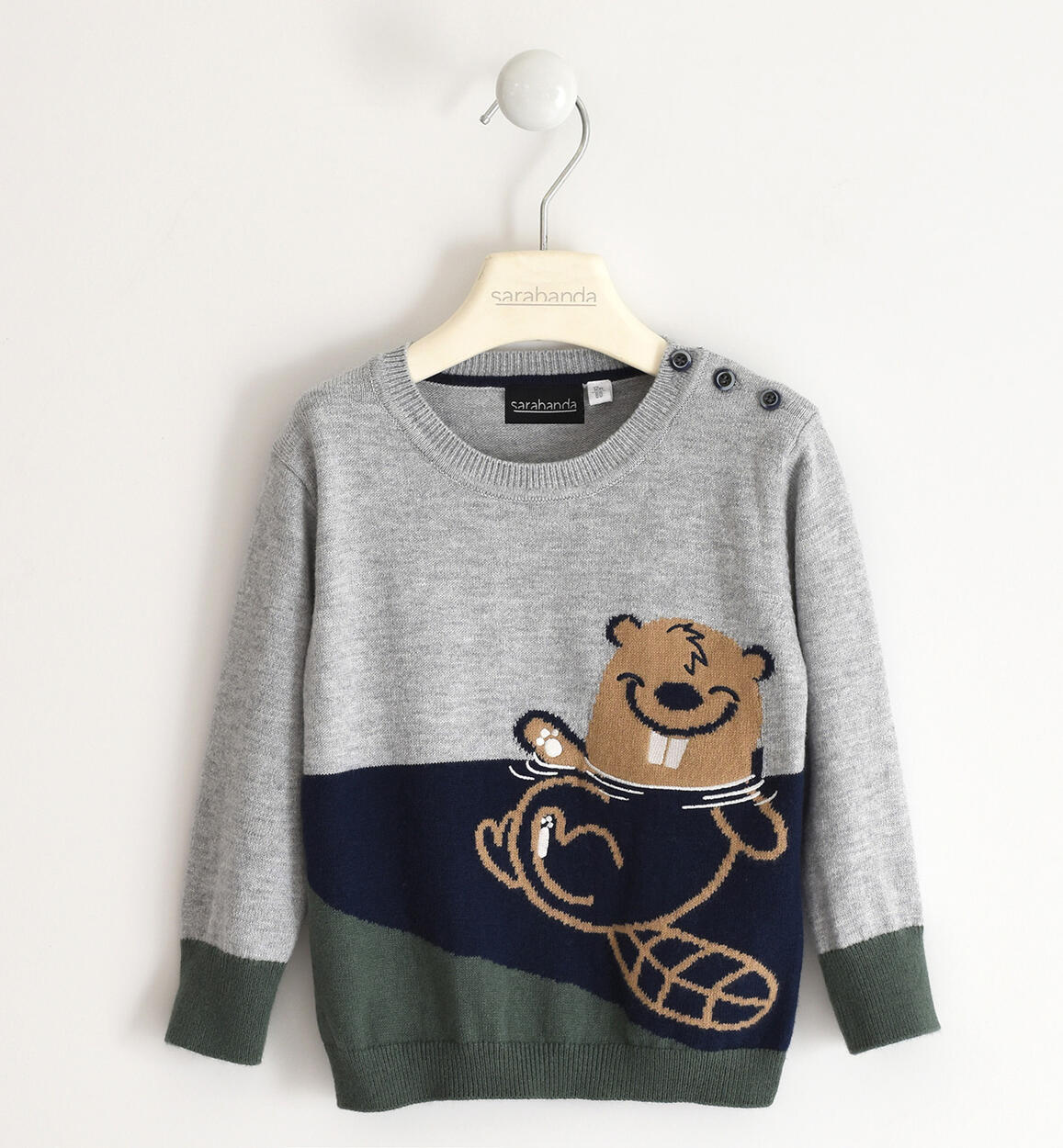 Maglione bambino con castoro GRIGIO Sarabanda