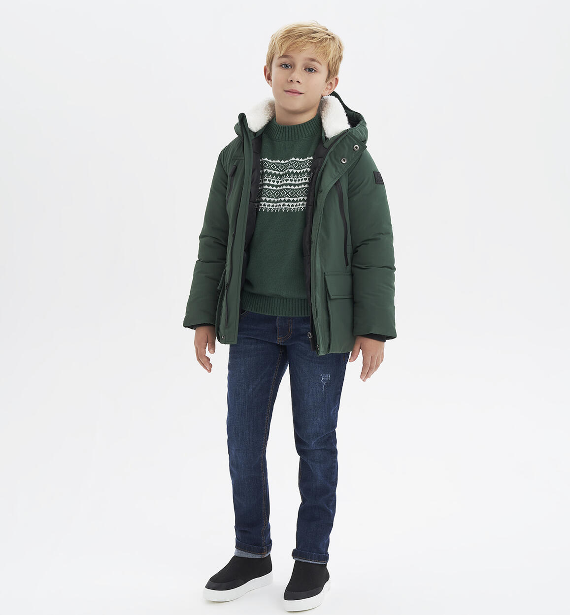 Maglione per ragazzo ricamo ad intarsio VERDE iDO