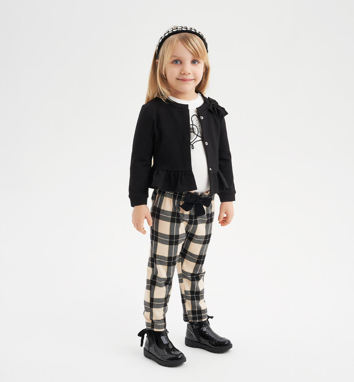 Pantalone check per bambina NERO Sarabanda