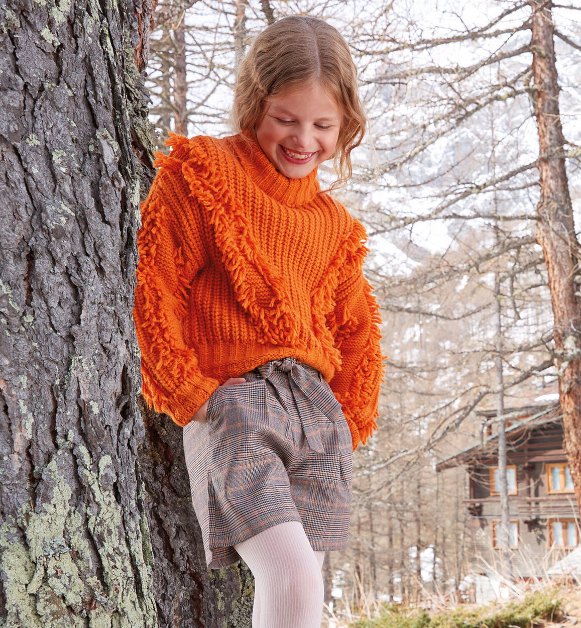 Sarabanda checked design shorts for girls from 8 to 16 years ORANGE Sarabanda