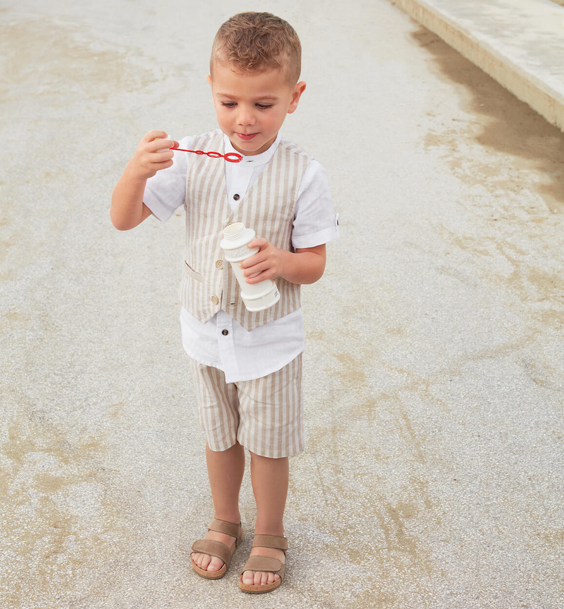 Pantalone corto bambino fantasia rigata BEIGE iDO