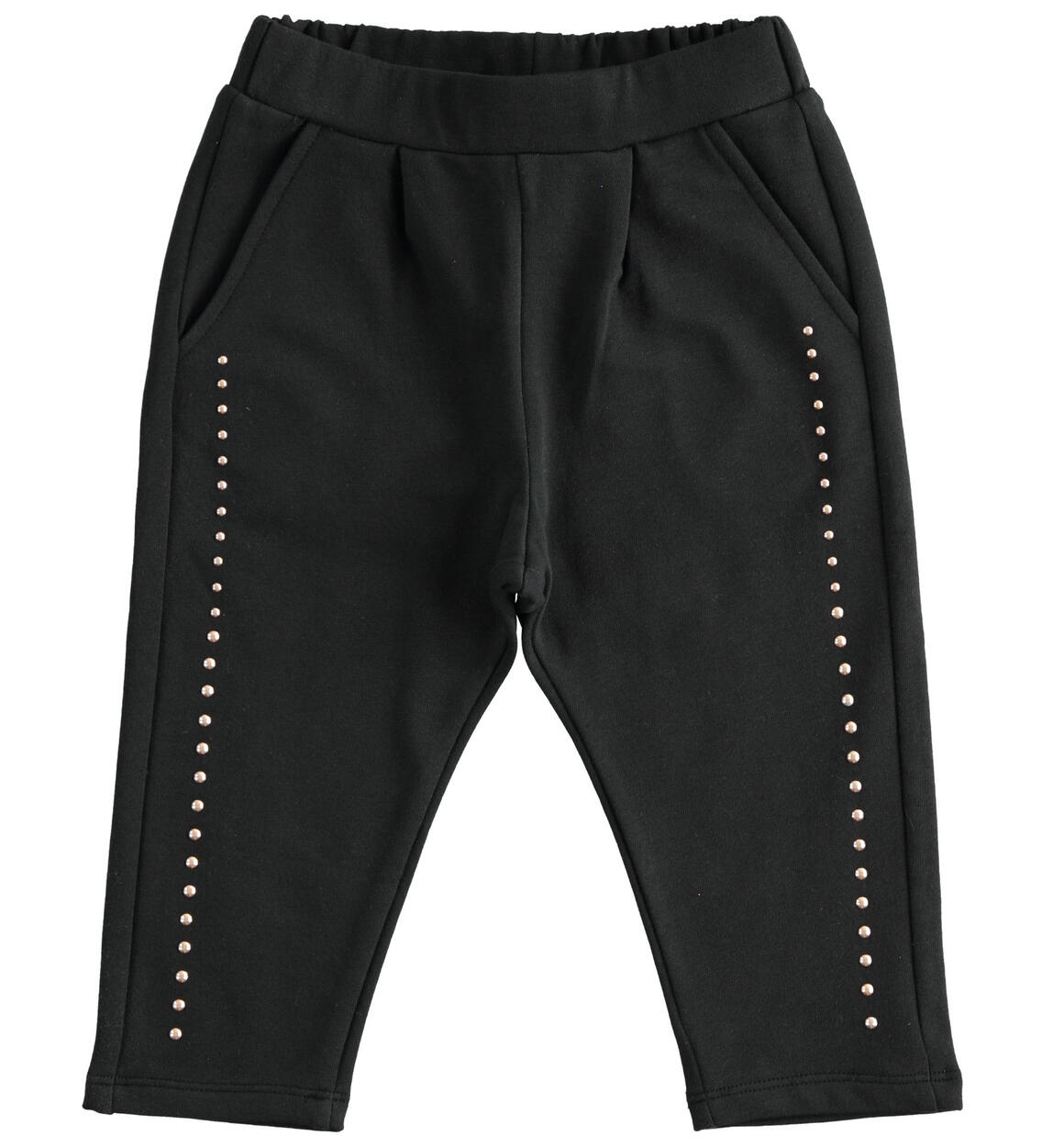 Pantalone in felpa di cotone stretch con borchiette NERO iDO