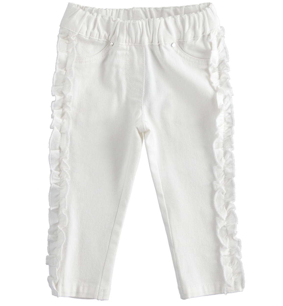 Pantalone in twill stretch con ruche BIANCO iDO