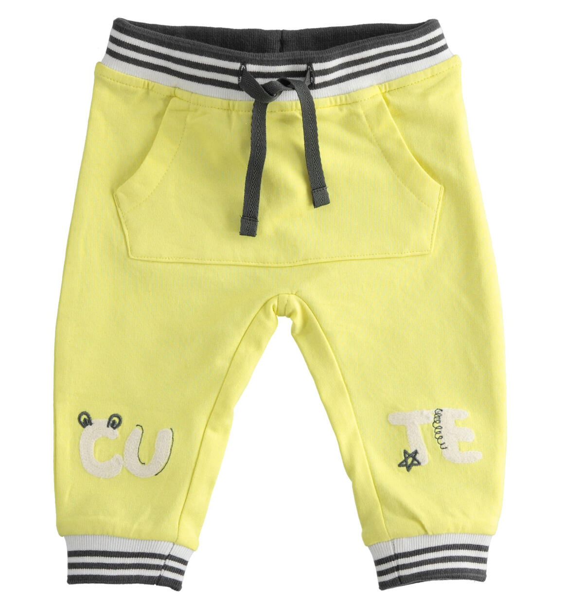 Pantalone neonato in felpa con elastico rigato GIALLO iDO