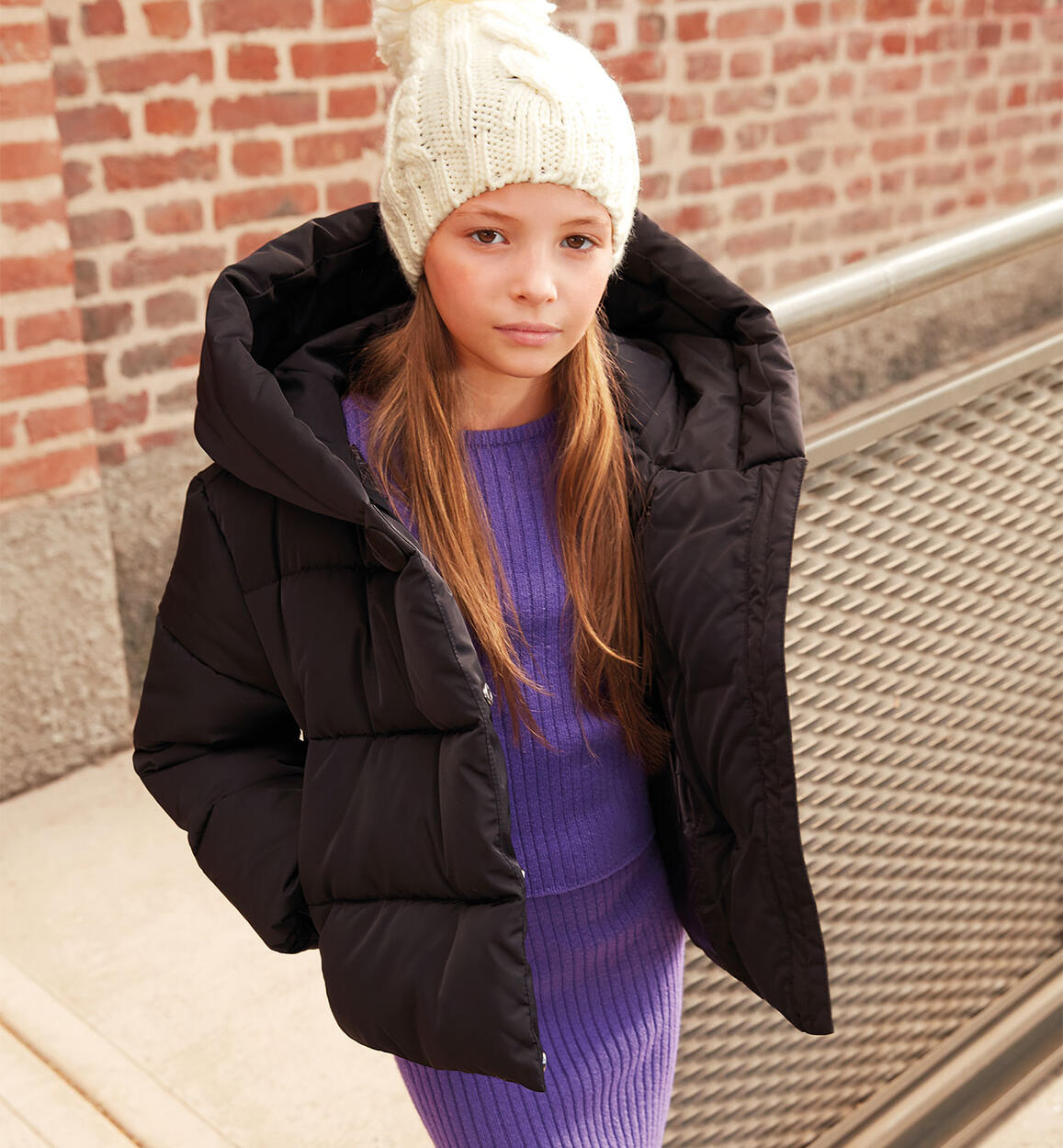 iDO oversize padded jacket for girls aged 8 to 16 years BLACK iDO