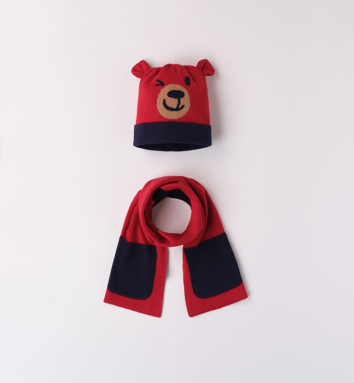 Set sciarpa con tasche e cappello per bambino ROSSO Sarabanda