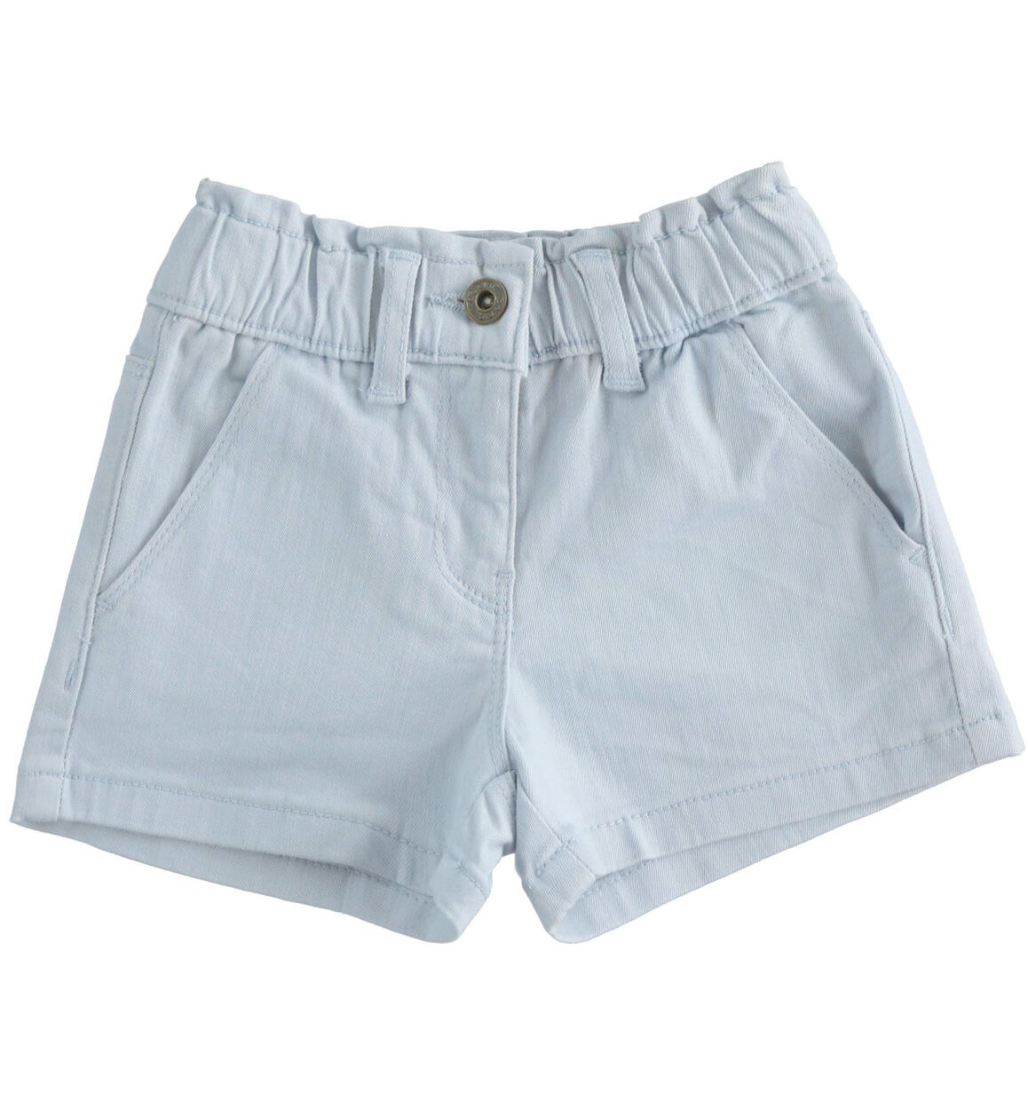 Shorts bambina in twill stretch con vita arricciata AZZURRO iDO