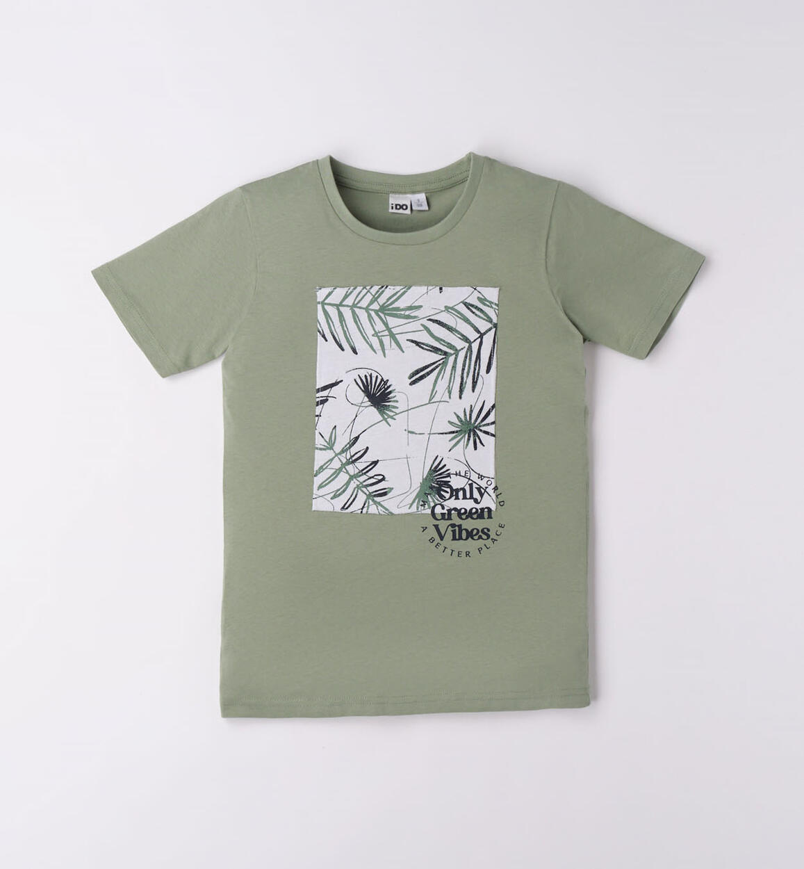 T-shirt 100% cotone ragazzo stampa fantasia VERDE iDO