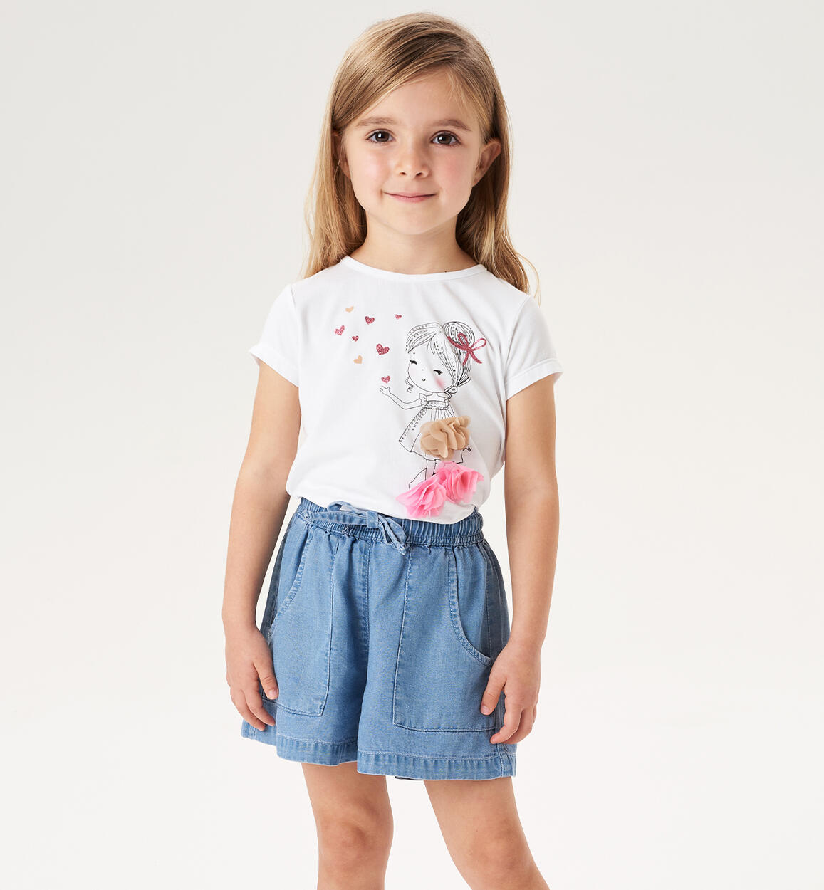 T-shirt bambina con fiori BIANCO iDO