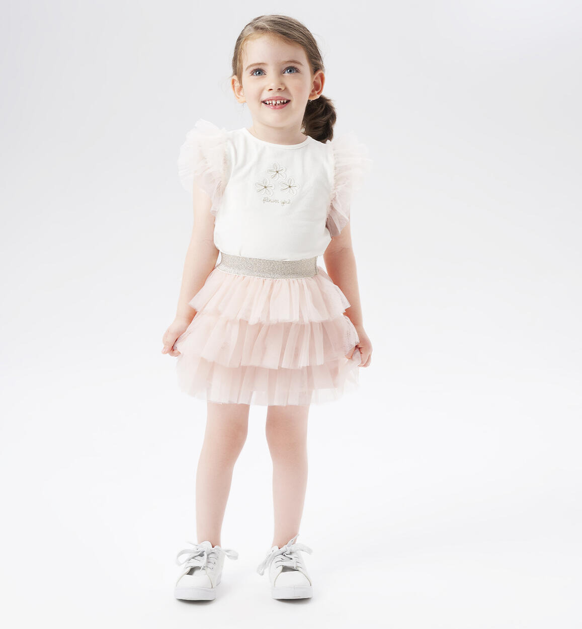 T-shirt bambina con tulle PANNA iDO