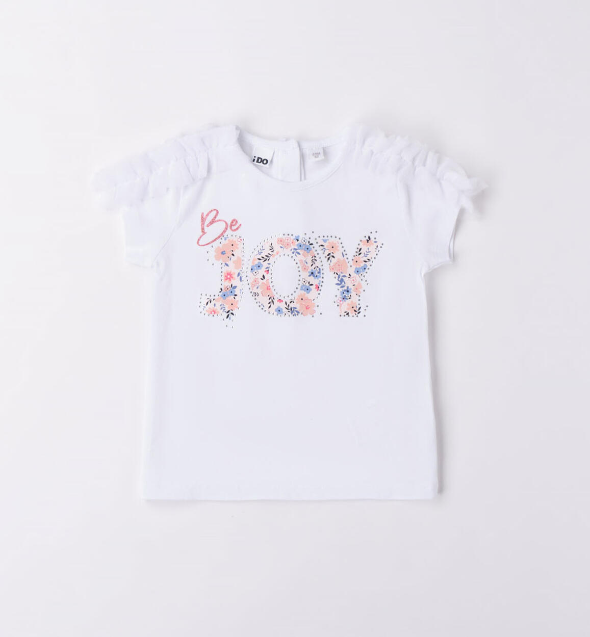 T-shirt bambina scritta a fiori BIANCO iDO