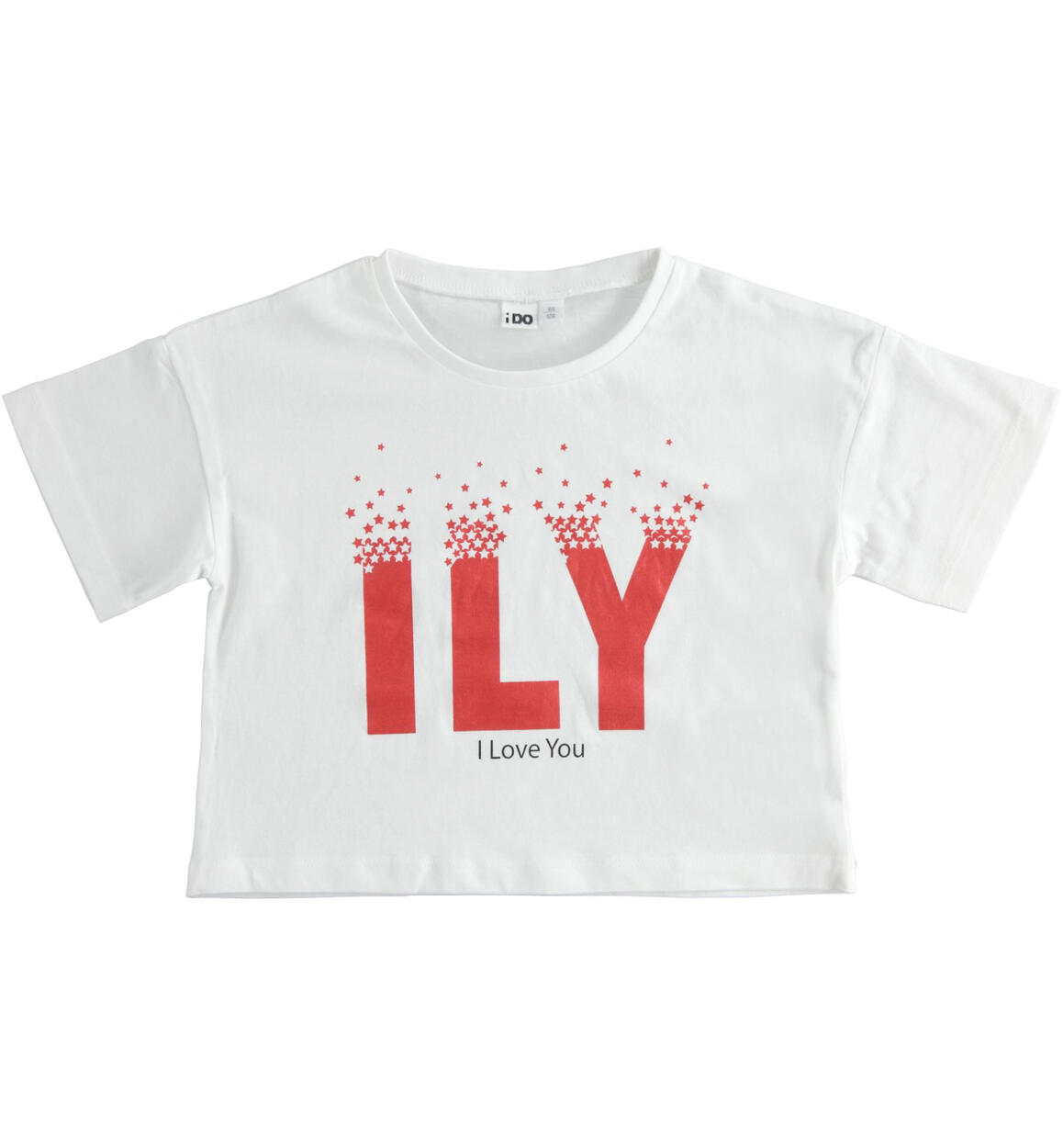 T-shirt bambina short body stampa "I Love You" BIANCO iDO