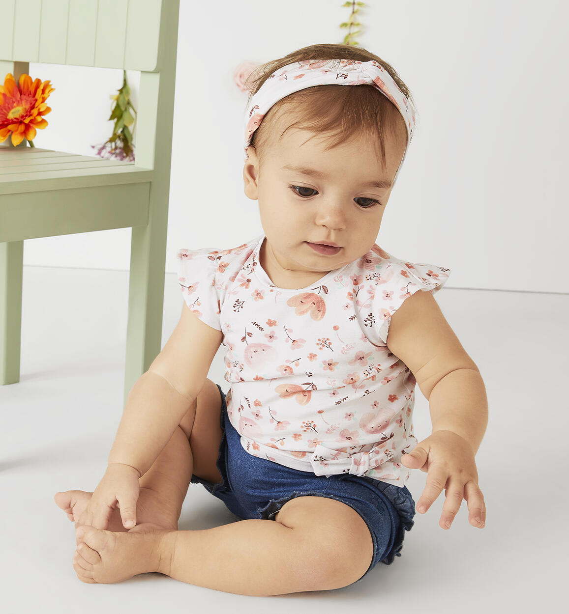 T-shirt bimba a fiori BIANCO iDO