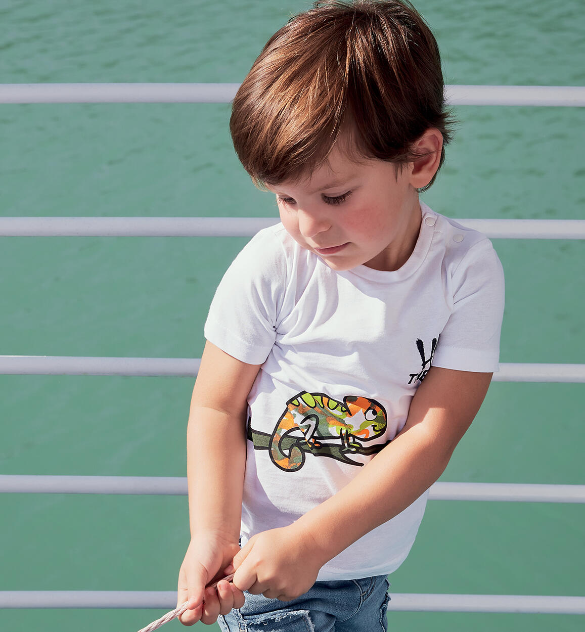 T-shirt camaleonte per bambino BIANCO iDO