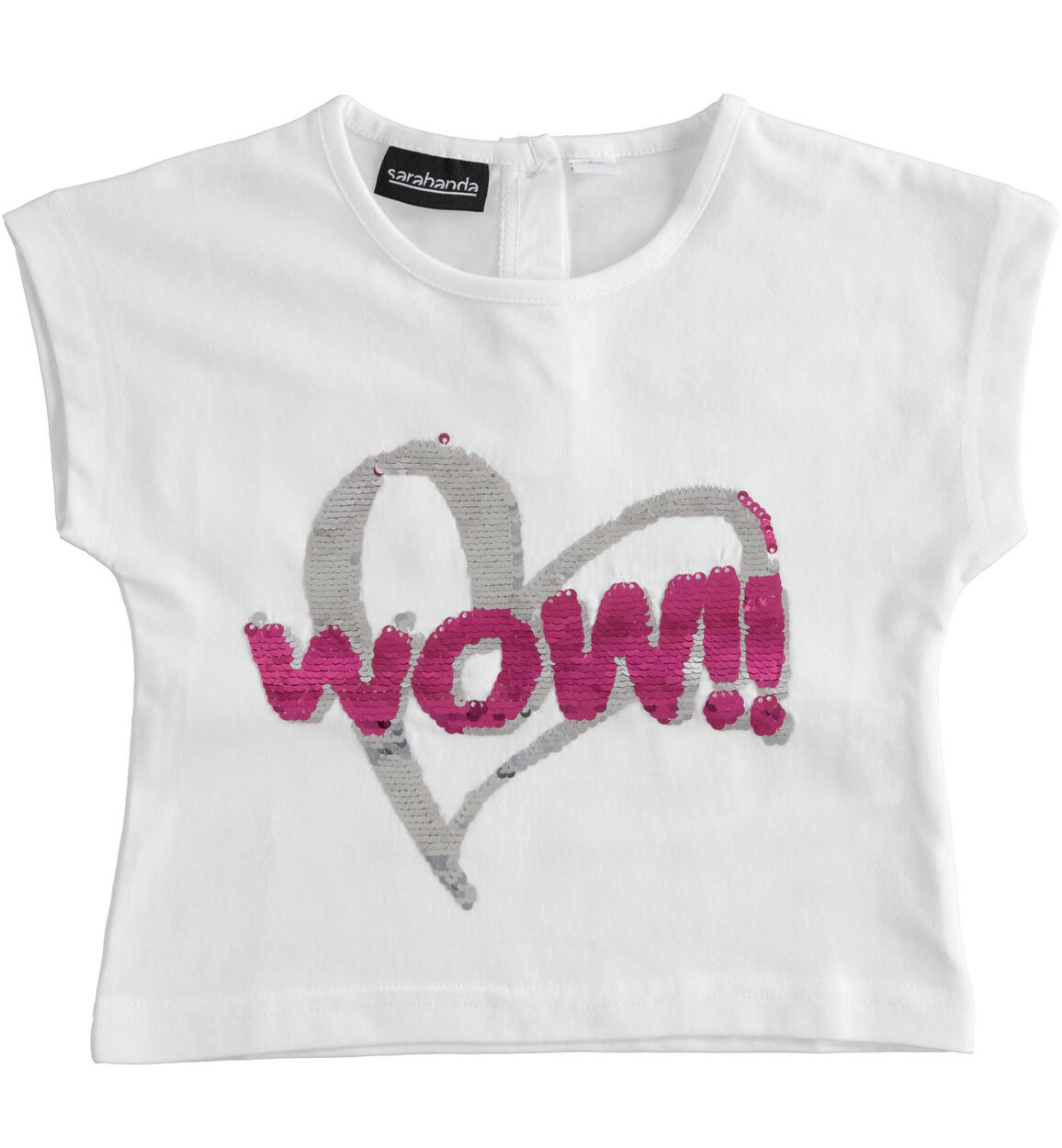 T-shirt con ricamo "Wow!!" di paillettes reversibili BIANCO Sarabanda-Promo