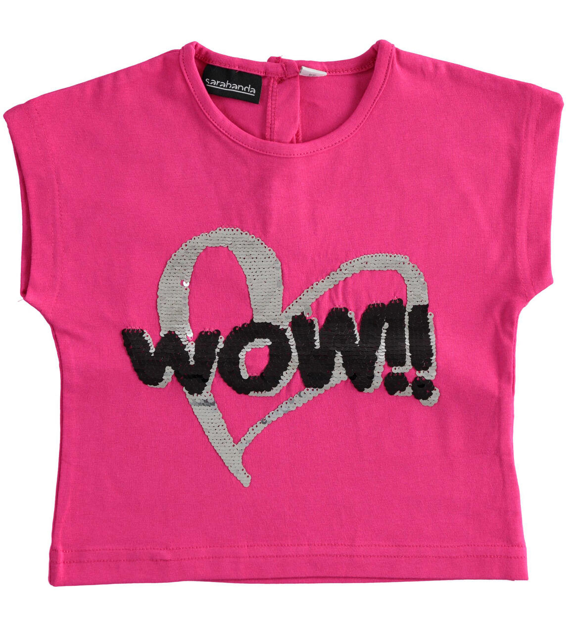 T-shirt con ricamo "Wow!!" di paillettes reversibili FUCSIA Sarabanda-Promo