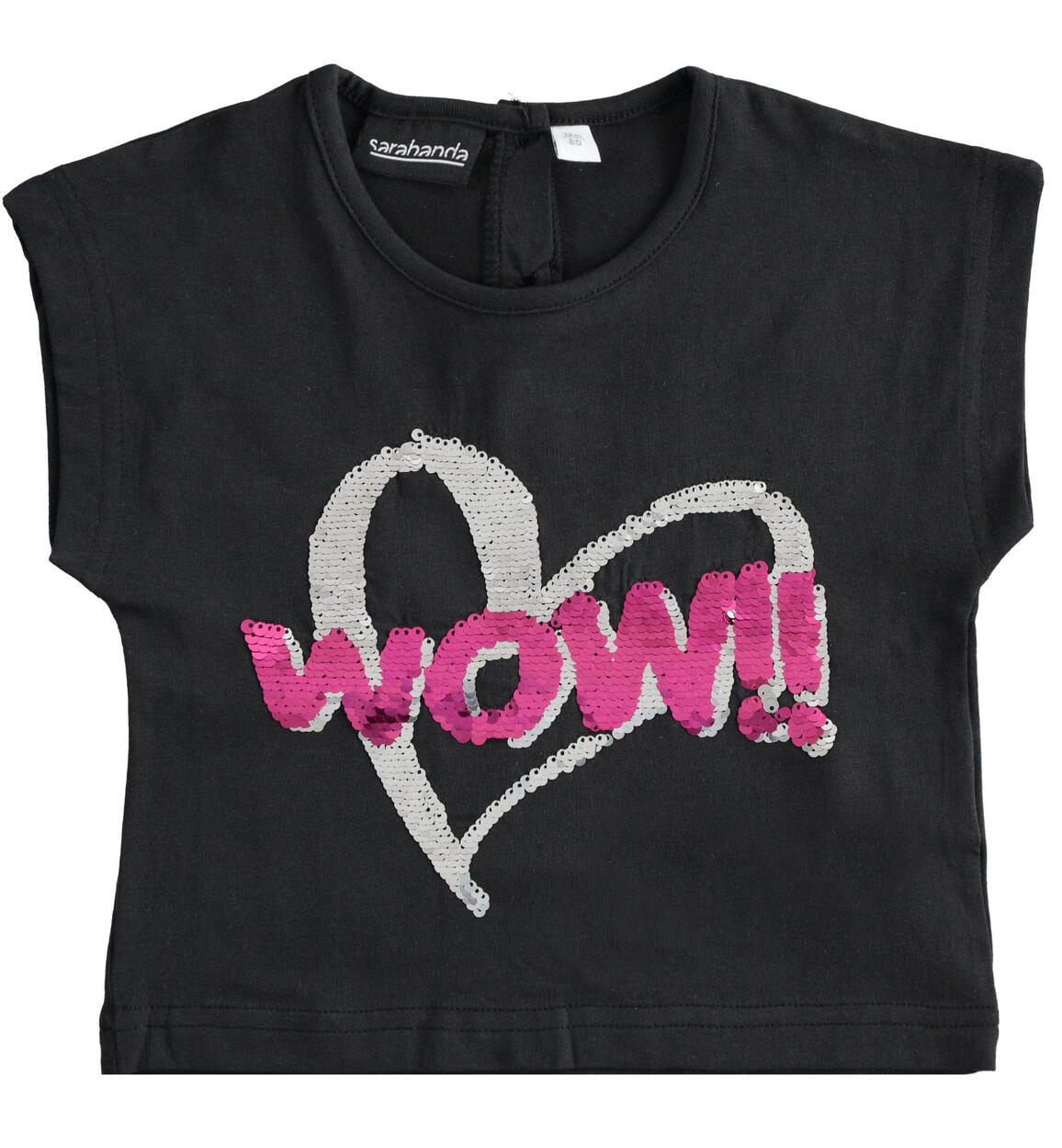 T-shirt con ricamo "Wow!!" di paillettes reversibili NERO Sarabanda-Promo