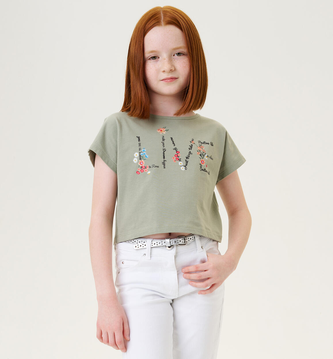 T-shirt with lettering for girls GREEN iDO