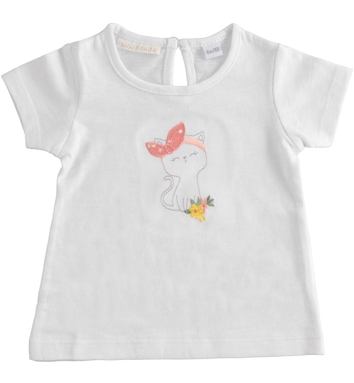 T-shirt neonata 100% cotone con gattino BIANCO Minibanda