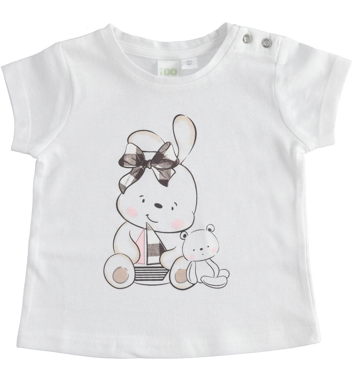 T-shirt neonata 100% cotone con grafiche diverse BIANCO iDO