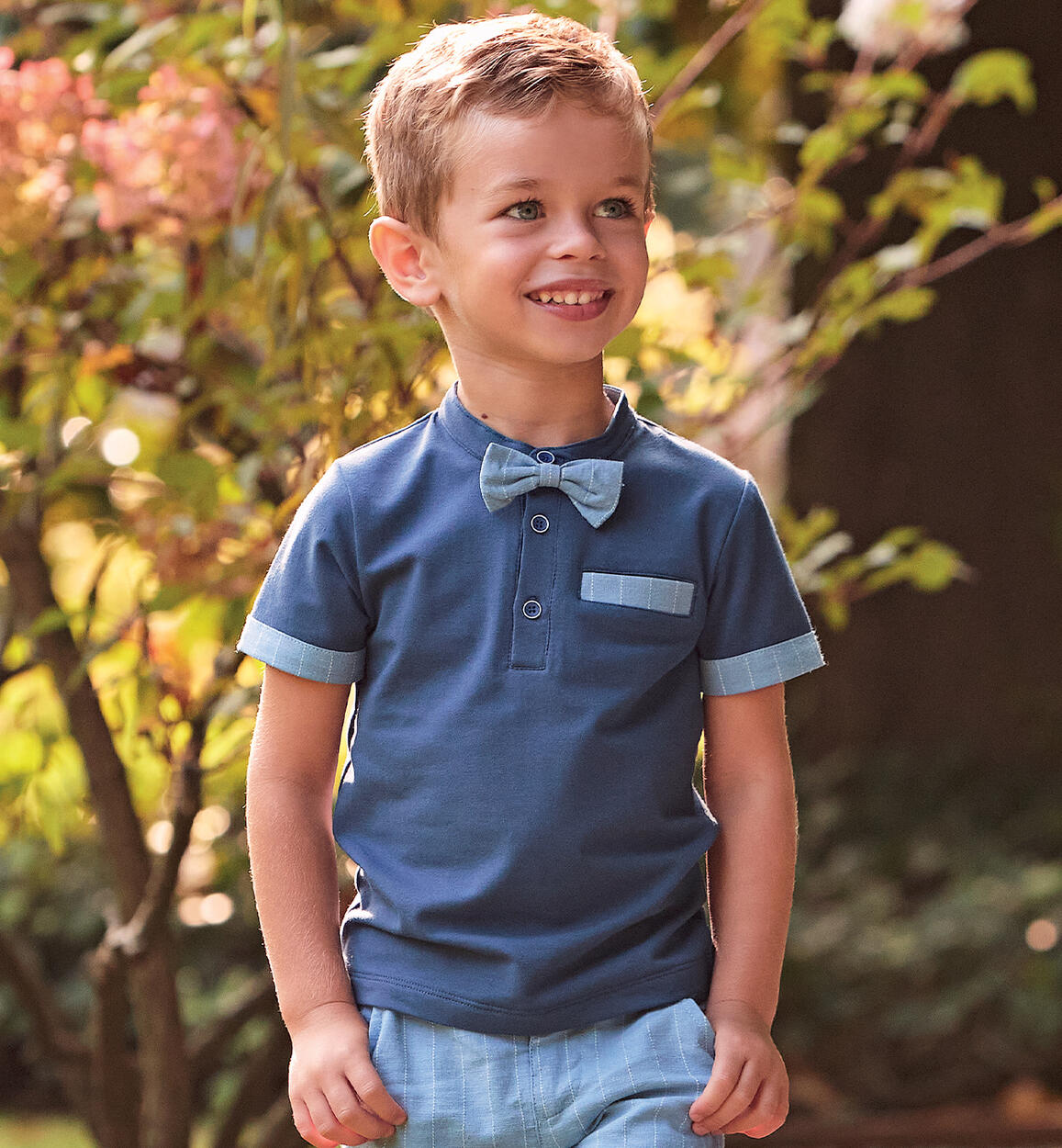 T-shirt per bambino con papillon BLU Sarabanda