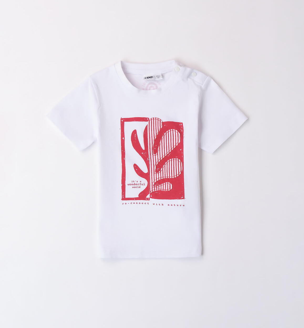 T-shirt per bambino con stampa e ricamo BIANCO iDO