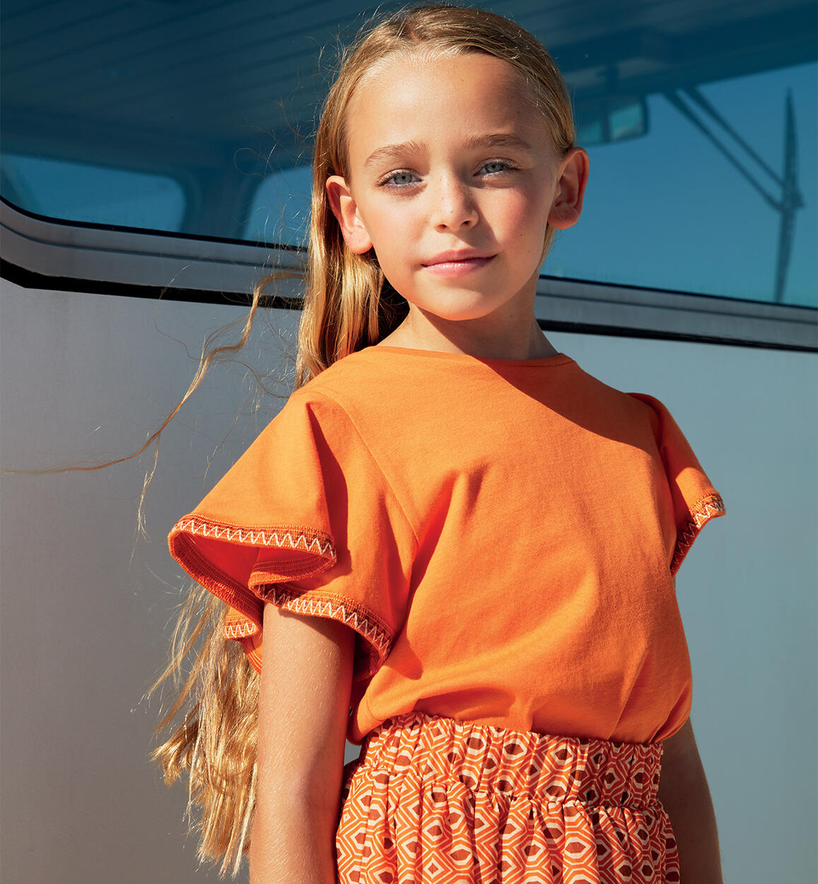 Embroidered orange T-shirt for girls ORANGE iDO