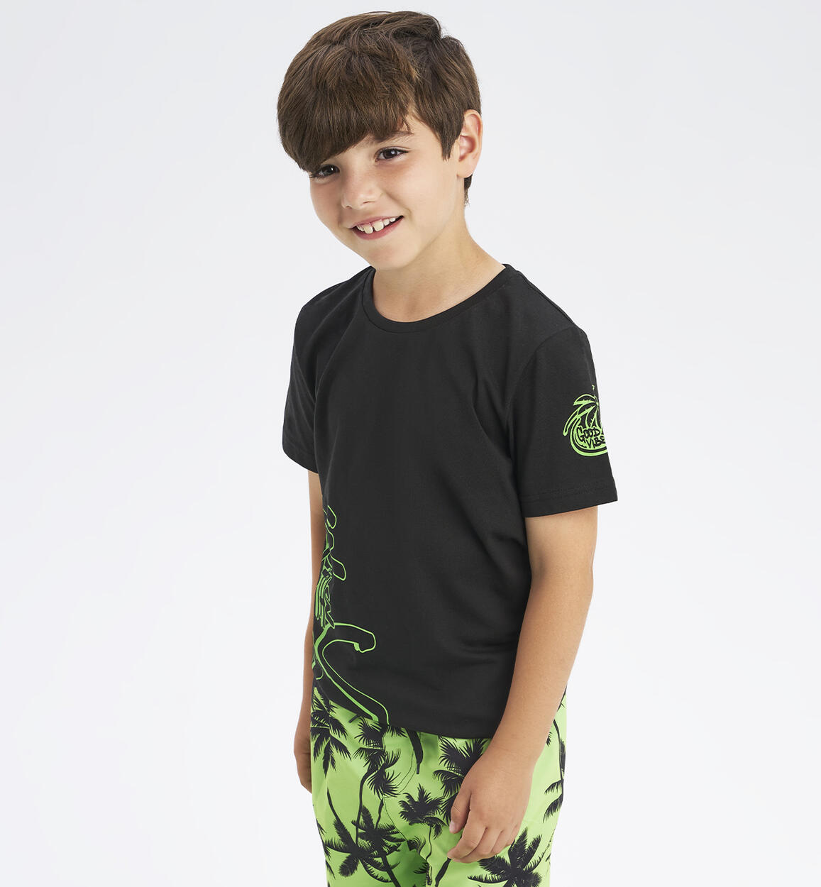 T-shirt per ragazzo stampa fluo NERO iDO