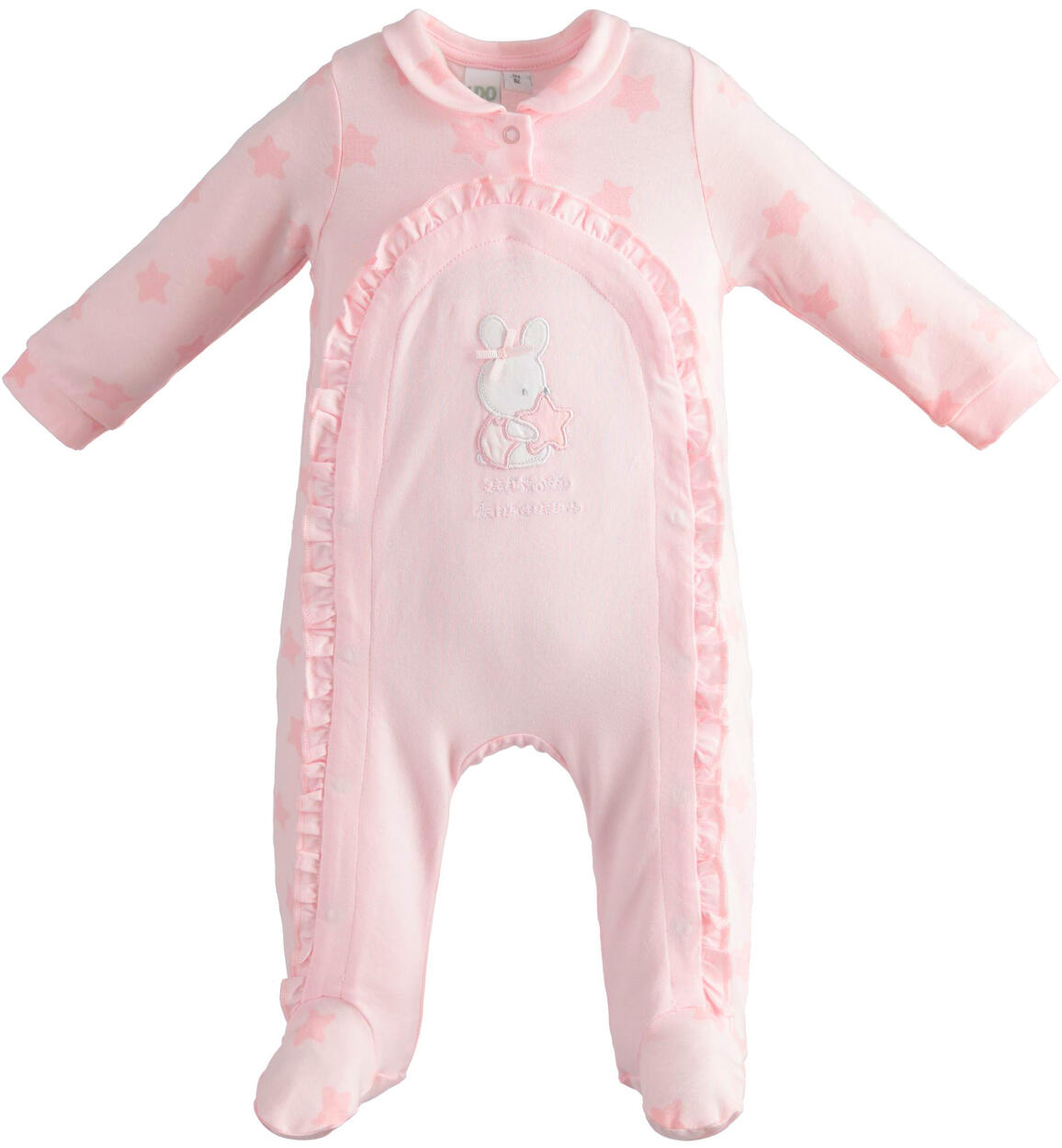 Tutina neonata con piedini in jersey stretch ROSA iDO