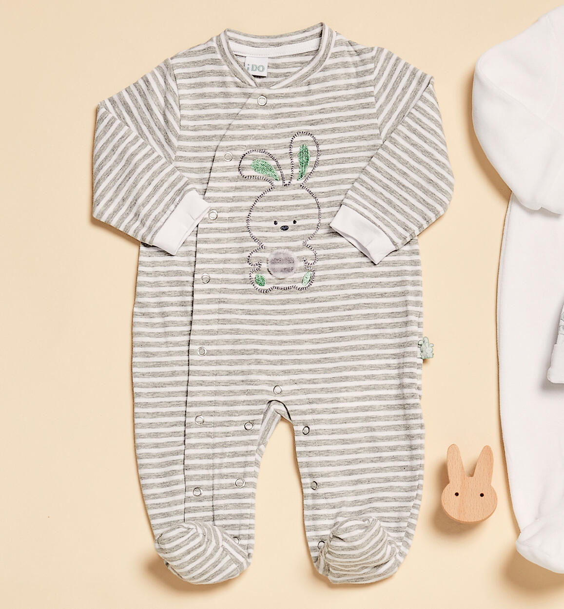 iDO boy's babygrow with bunny from 0 to 18 months GREY iDO